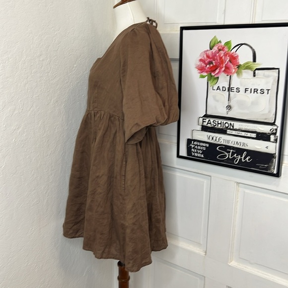 Seafolly Beach Edit Shoreline Linen Cover Up Dress in Brown Size L - Picture 9 of 9